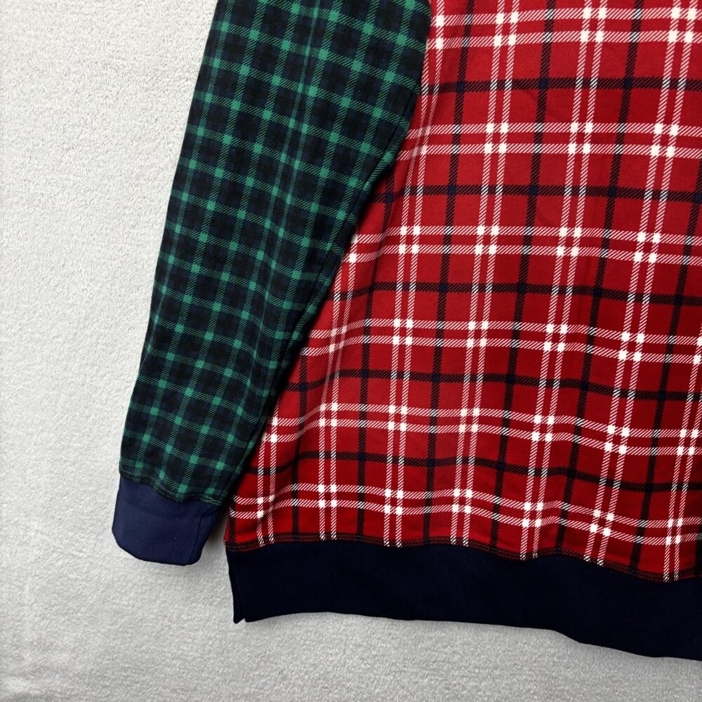 Lands End Serious Sweats Sweatshirt Womens Large Red Green Plaid Holiday Casual - Picture 4 of 14